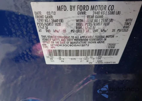 2013 Ford Edge Se from USA, damaged, VIN 2FMDK3GC9DBA03072
